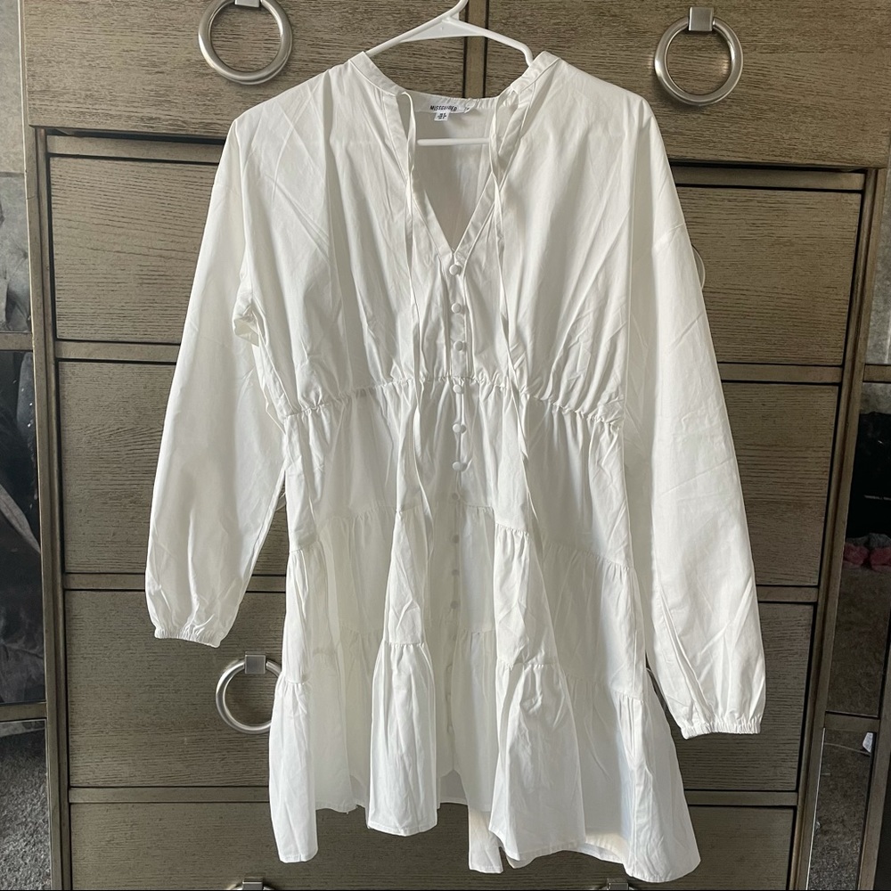 ☆ White Missguided Tie Neck Smock Tiered Dress